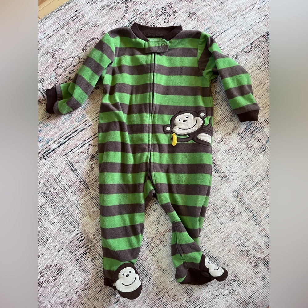 Carter's Green and Brown Footie Pajamas with Monkey Appliqué